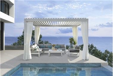 La pergola pliante d'extérieur Howvin est rétractable électriquement pour fournir de l'ombre et bloquer le soleil
